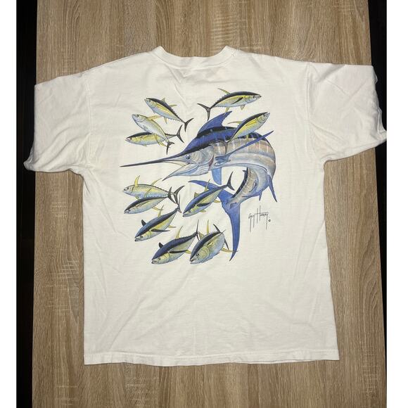 Guy Harvey Vintage Fish Pocket Print White TShirt Large - Picture 2 of 4